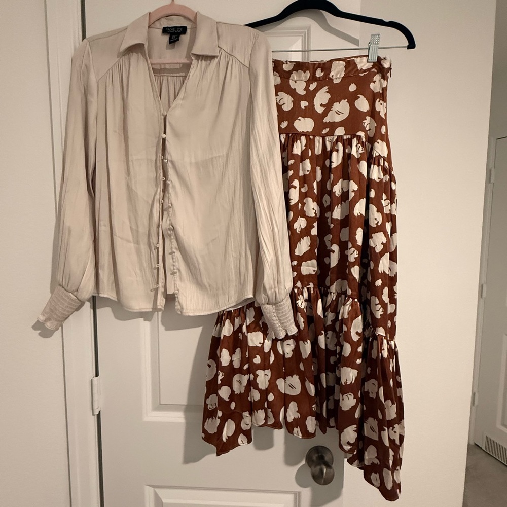 Rachel Zoe Brown and Cream A-Line Skirt